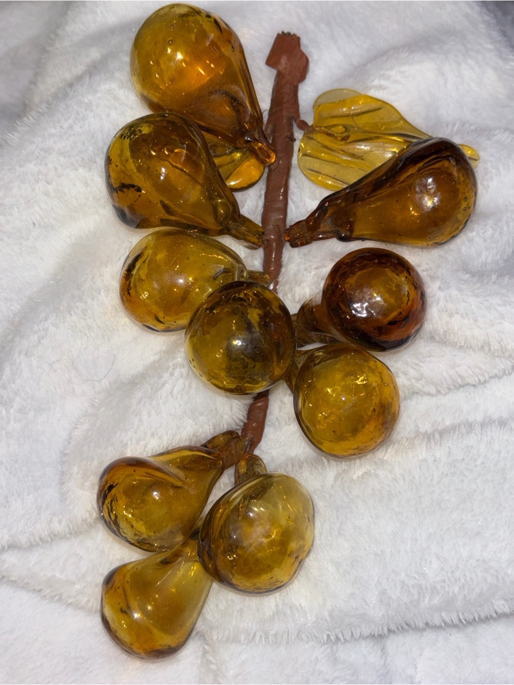 Vintage Handblown Amber Color Glass Grape Cluster MCM.